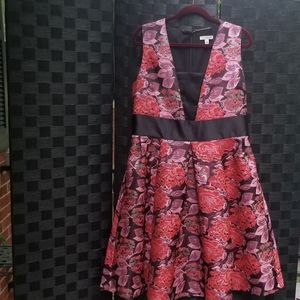 Eva Mendez NY&Co PinkRed Metallic Floral 16 Dress